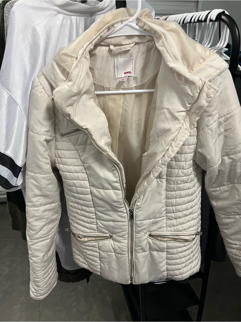 BONGO Cream Quilted Puffer Jacket with Zipper Pockets